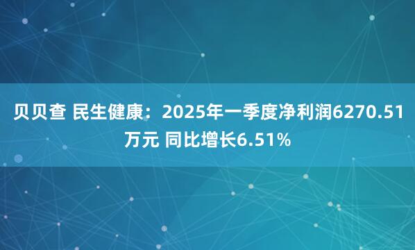 贝贝查 民生健康：2025年一季度净利润6270.51万元 同比增长6.51%
